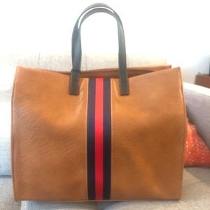 Cute Cognac Vegan Leather Stripe Handbag Purse Bag